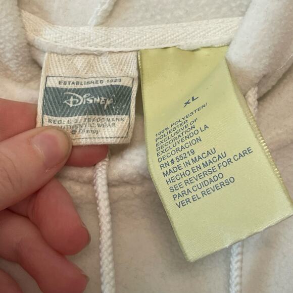 90s Vintage Disney XL fleece hoodie Chip and Dale white cabincore pocket NUTTY - Picture 4 of 7